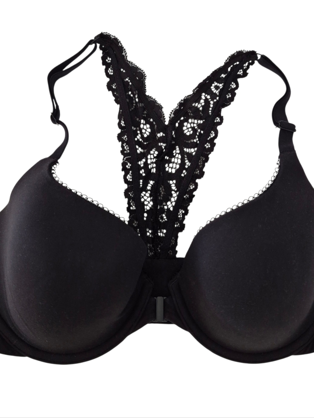 Victoria's Secret Black Lace 32DD Body By Victoria Lined Demi Front Close Bra